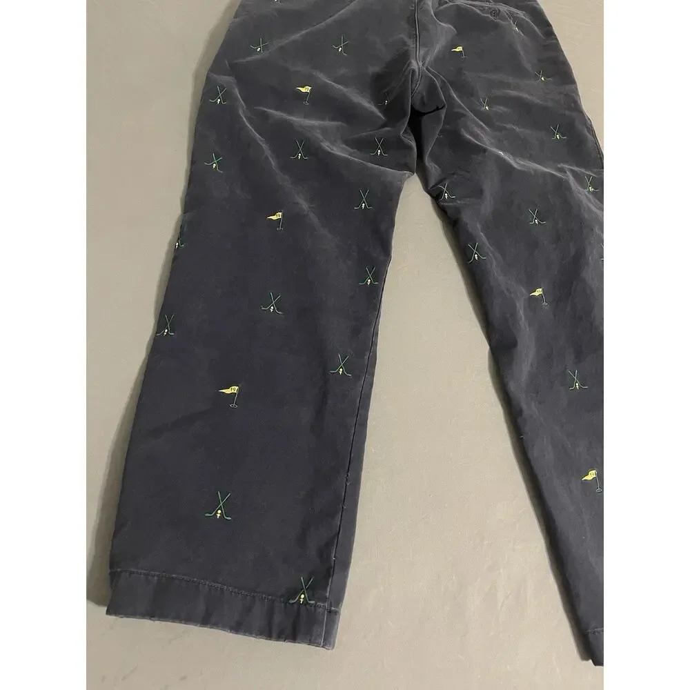 Vintage 36x32 J.Crew Navy Golf 19th Hole Embroidered Chinos Pants Style 87563
